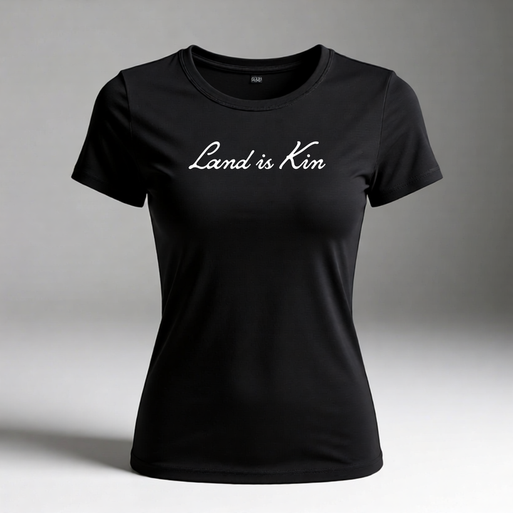 “Land Is Kin” Women's Black T-Shirt